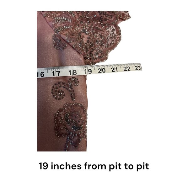 Pink Off-Shoulder Beaded Floral Embroidered Dress Formal Gown With Scalloped Hem - Picture 9 of 13